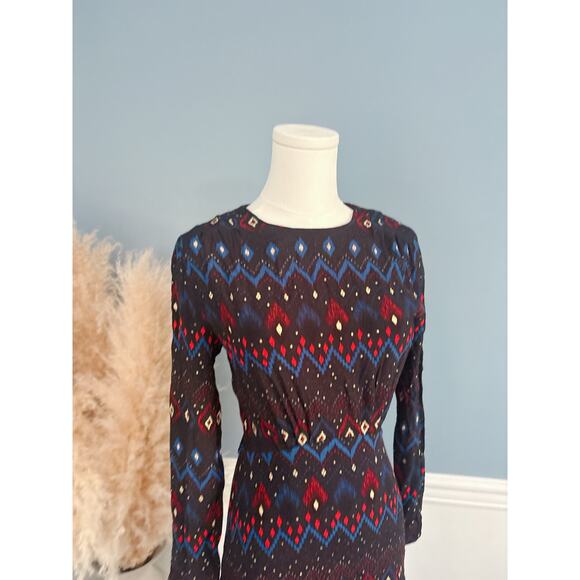 & Other Stories Long Sleeve Aztec Ruched Mini Dress Size 2 - Picture 5 of 11